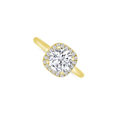 14K Yellow Gold Round 1.78 Carat Diamond Halo Engagement Ring