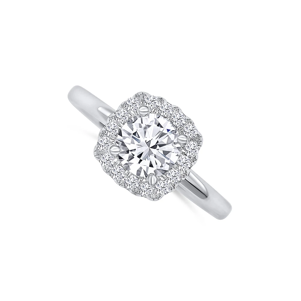 14K White Gold Round 1.08 Carat Diamond 0.23 Carat Diamond Halo Engagement Ring
