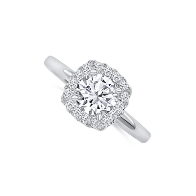 14K White Gold Round 1.08 Carat Diamond 0.23 Carat Diamond Halo Engagement Ring