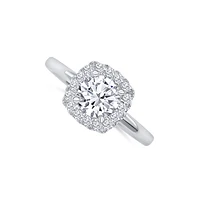 14K White Gold Round 1.08 Carat Diamond 0.23 Carat Diamond Halo Engagement Ring