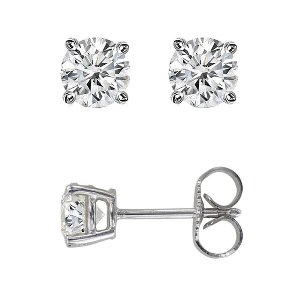 14Kt White Gold .50Ct Princess Diamond Stud Earring DWGE606