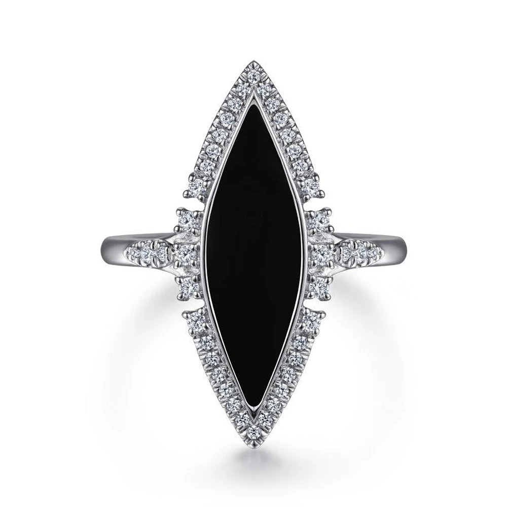 Gabriel & Co. - LR52036W45OX - 14K White Gold Diamond and Onyx Marquise Statement Ring