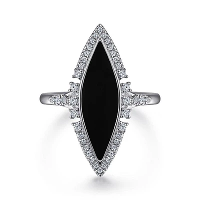 Gabriel & Co. - LR52036W45OX - 14K White Gold Diamond and Onyx Marquise Statement Ring