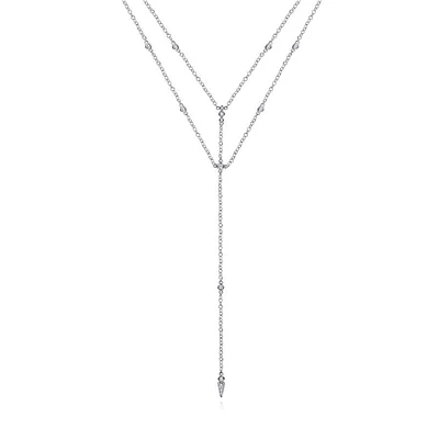 Gabriel & Co. - NK6015W45JJ - 14K White Gold Diamond Station Layered Y Necklace