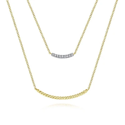 Gabriel & Co. - NK6087Y45JJ - 14K Yellow Gold Two Strand Twisted and Diamond Bar Necklace