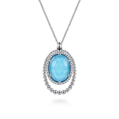 Gabriel & Co. - NK6543XTSVJMC - 925 Sterling Silver White Sapphire and Rock Crystal and Turquoise Pendant Necklace