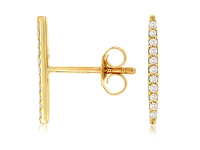 14K Yellow Gold Diamond Bar Stud Earrings