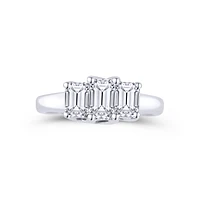 18K White Gold Three Emerald Cut Diamond Engagement Ring 0.80 Carat Center Diamond 0.62 Carat Emerald Diamond on each Side