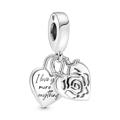 Rose Heart Padlock Dangle Charm