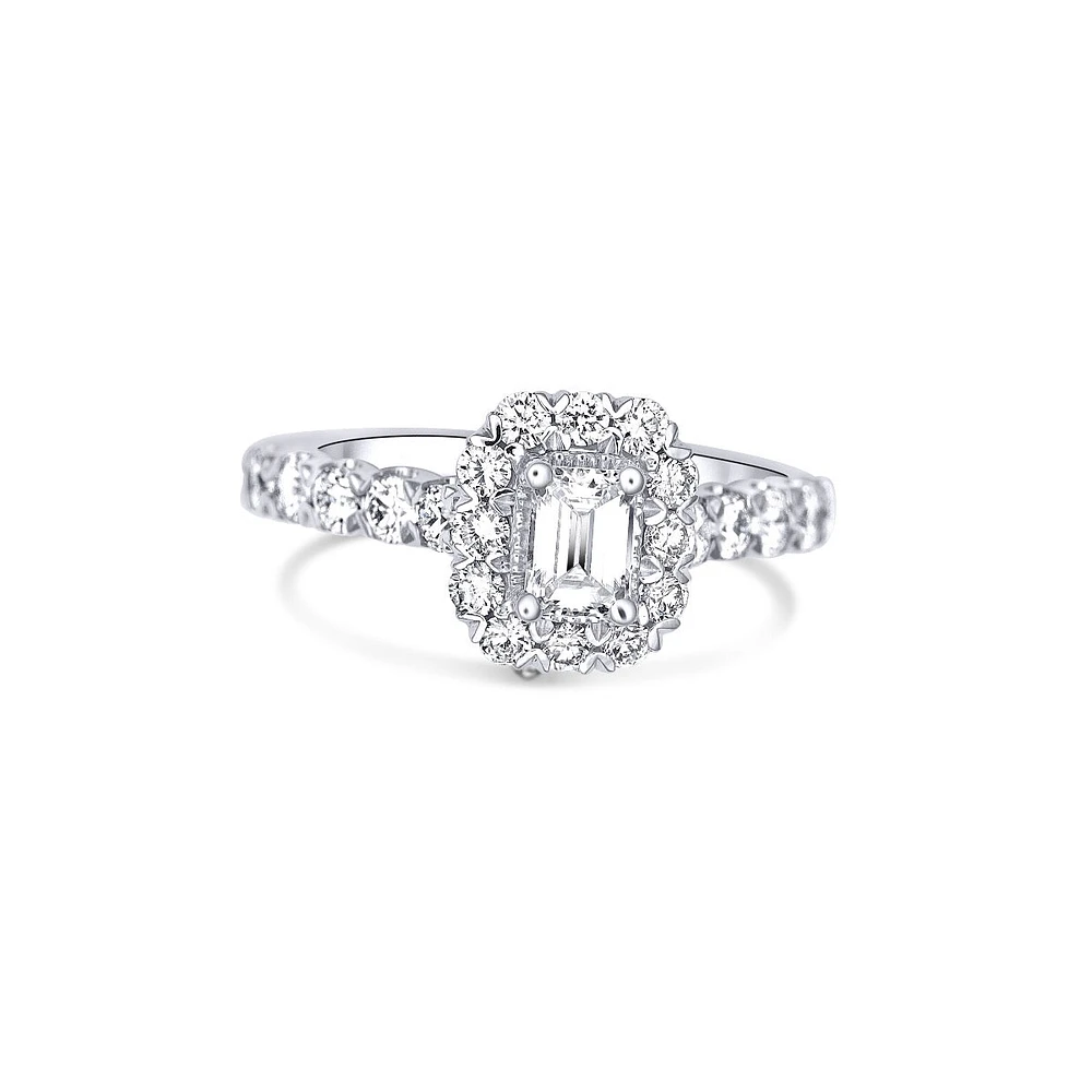 Emerald Cut Lab Grown Diamond Halo Engagement Ring