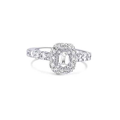 Emerald Cut Lab Grown Diamond Halo Engagement Ring