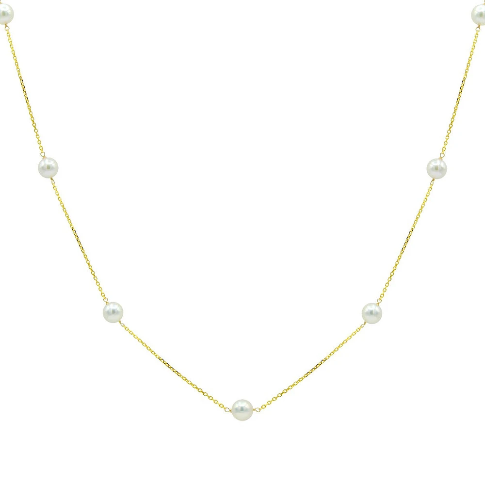 14K Yellow Gold Akoya Pearl Tincup 18 Inch Necklace