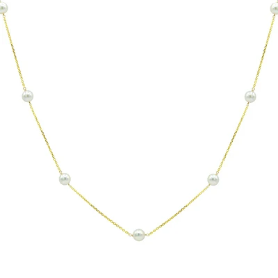 14K Yellow Gold Akoya Pearl Tincup 18 Inch Necklace
