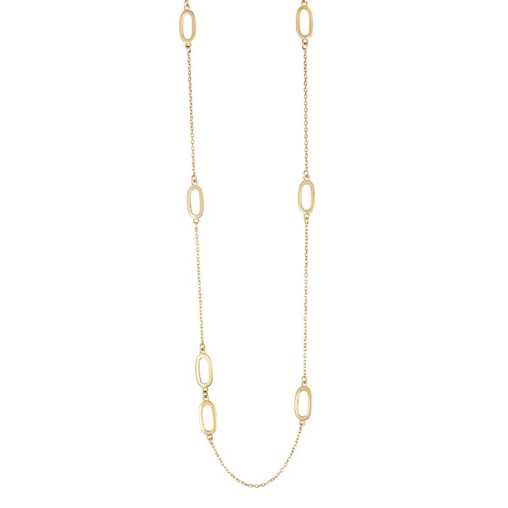 14kt 28" Yellow Gold Shiny Knife Edged 2+1 Soft Rectangular Link Stationed Necklace with Lobster Clasp NCK1364-28
