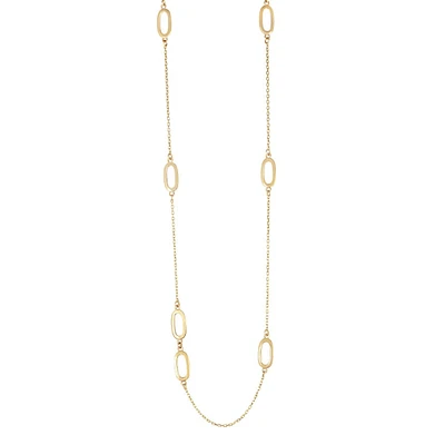 14kt 28" Yellow Gold Shiny Knife Edged 2+1 Soft Rectangular Link Stationed Necklace with Lobster Clasp NCK1364-28