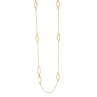 14kt 28" Yellow Gold Shiny Knife Edged 2+1 Soft Rectangular Link Stationed Necklace with Lobster Clasp NCK1364-28