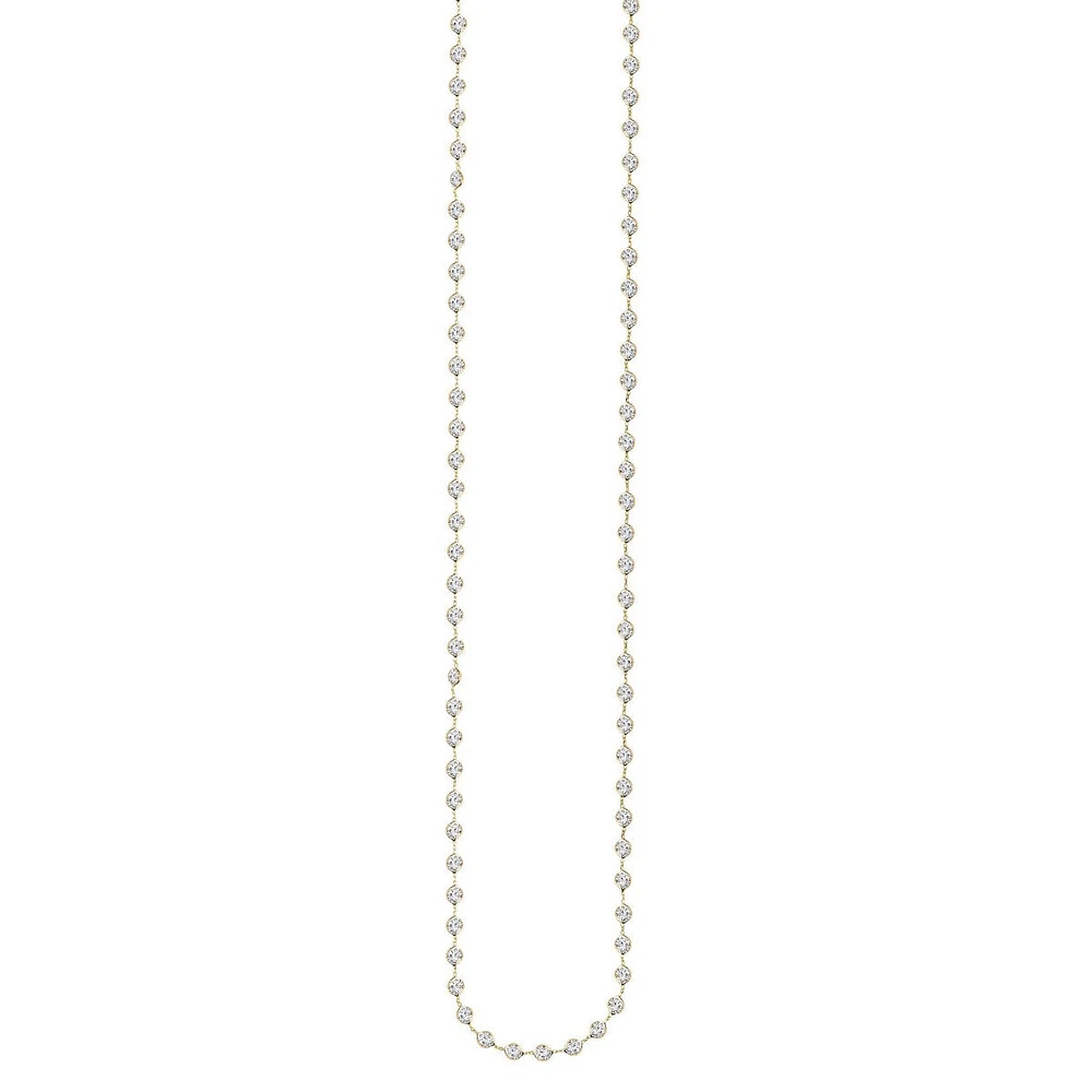 14kt 36" Yellow Gold 1mm Cable Necklace with Semi-Precious White Stone Stations with Lobster Clasp NCK1970-36