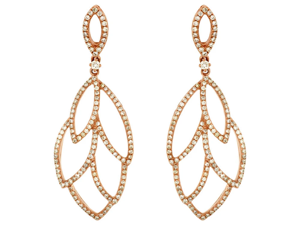14K Rose Gold Leaf Design Dangle Earrings