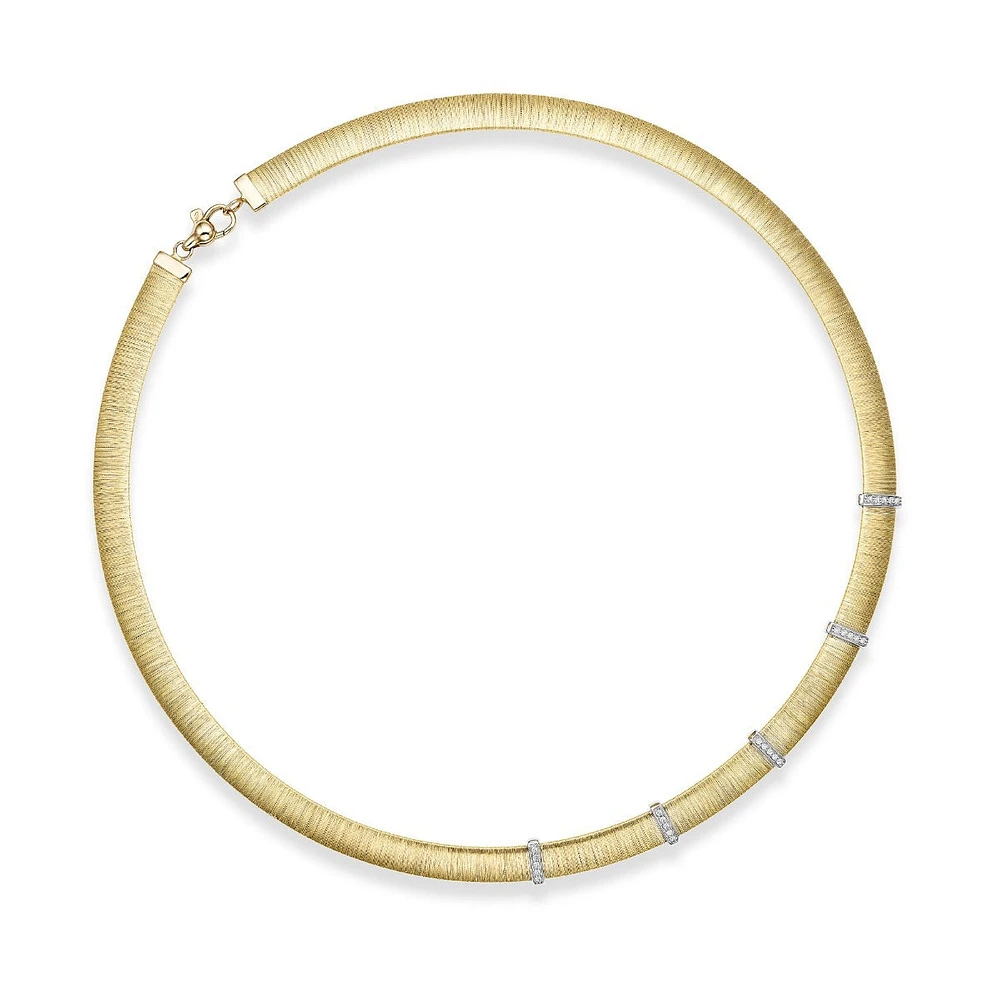 14kt 17.75" Italian Silk Yellow Gold .25ct Diamond Stationed Necklace with Lobster Clasp RC1430-1775