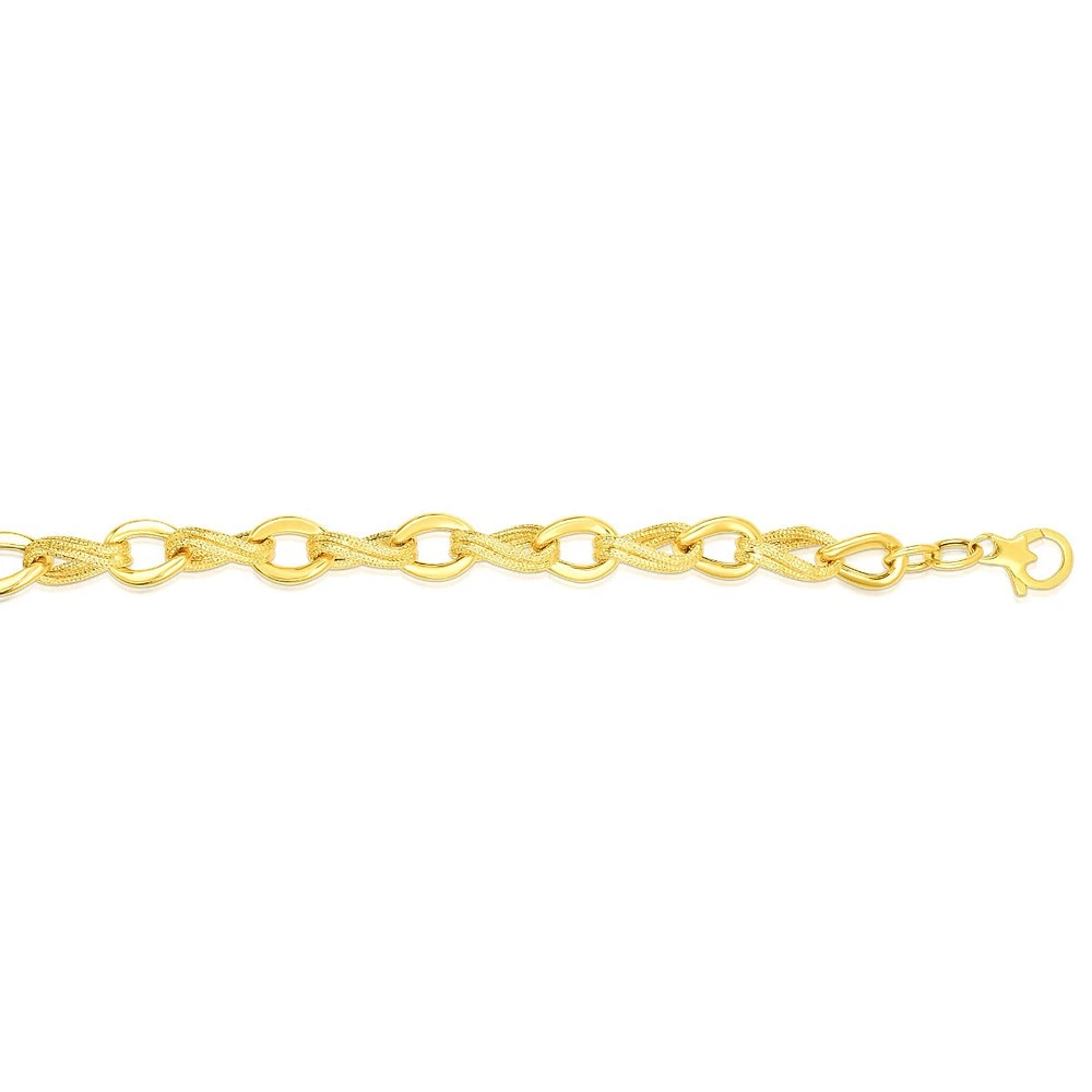 14kt Gold 8" Yellow Finish Textured Oval Bracelet with Lobster Clasp RC1860-08