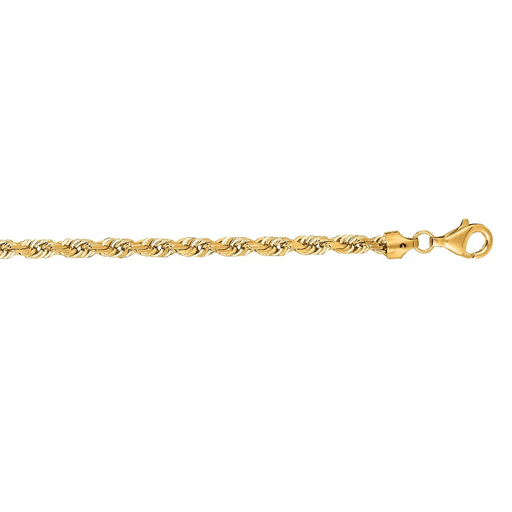 14kt Gold 24" Yellow Finish Diamond Cut+Shiny Solid Royal Rope Bracelet ROY040-24