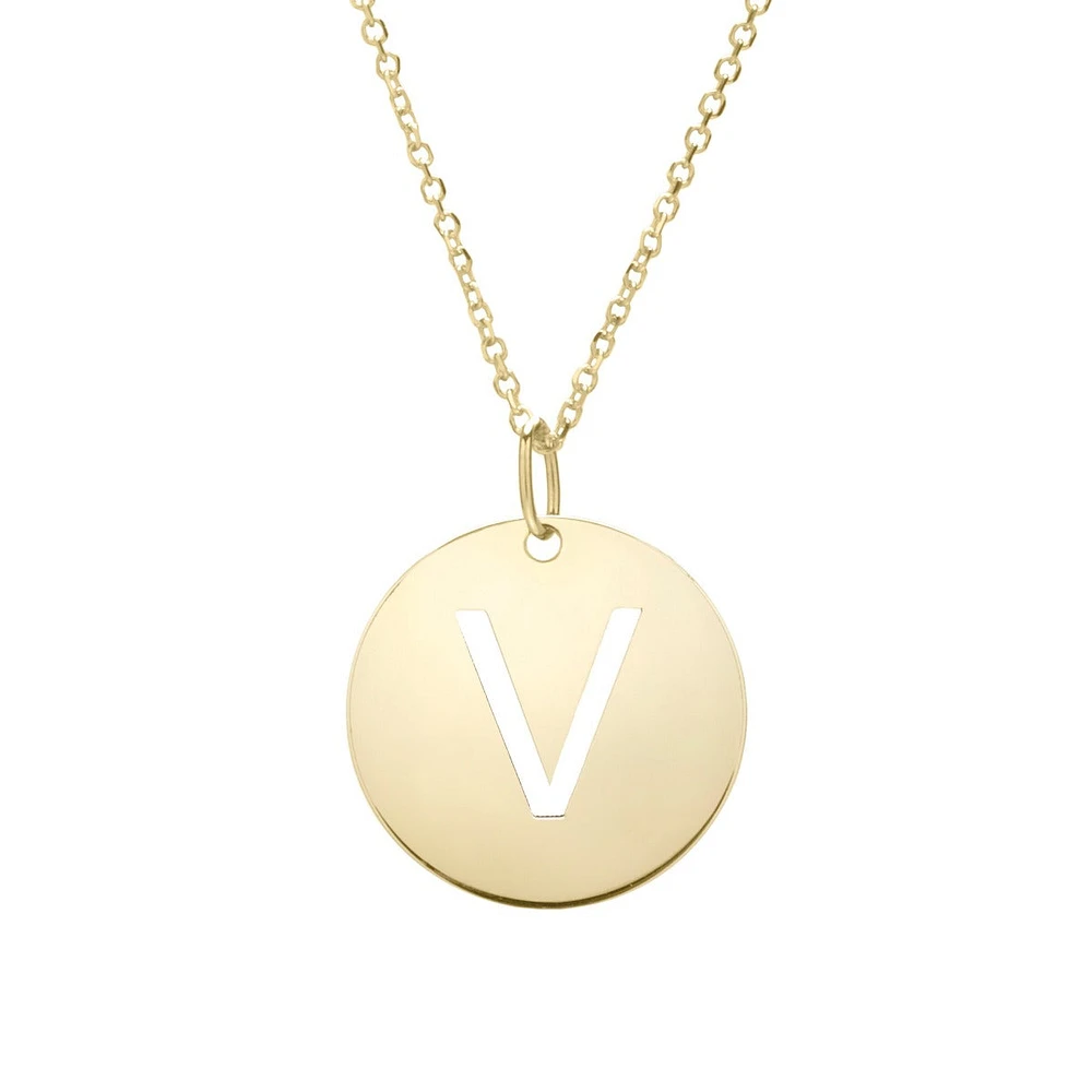 14K Yellow Gold Polished Initial V Pendant On A 14K Yellow Gold Chain SETV2932-18