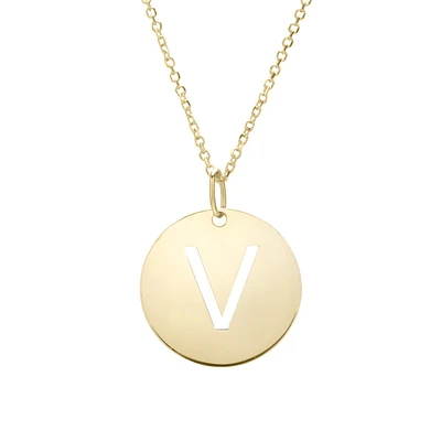 14K Yellow Gold Polished Initial V Pendant On A 14K Yellow Gold Chain SETV2932-18