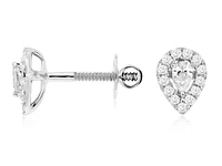 14K White Gold Pear Shape Diamond with a Round Diamond Halo Stud Earrings