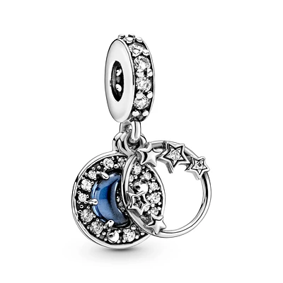 Blue Night Sky Crescent Moon & Stars Dangle Charm 799216C01