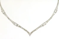 14K White Gold Diamond and Baguette V-Necklace