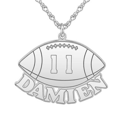 Personalized Nameplate Football Pendant in Sterling Silver