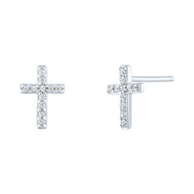 Diamond Cross Stud Earrings in Sterling Silver (1/10 ct. tw.)