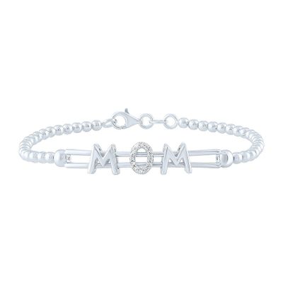 Diamond MOM Beaded Bracelet in Sterling Silver (1/10 ct. tw.)