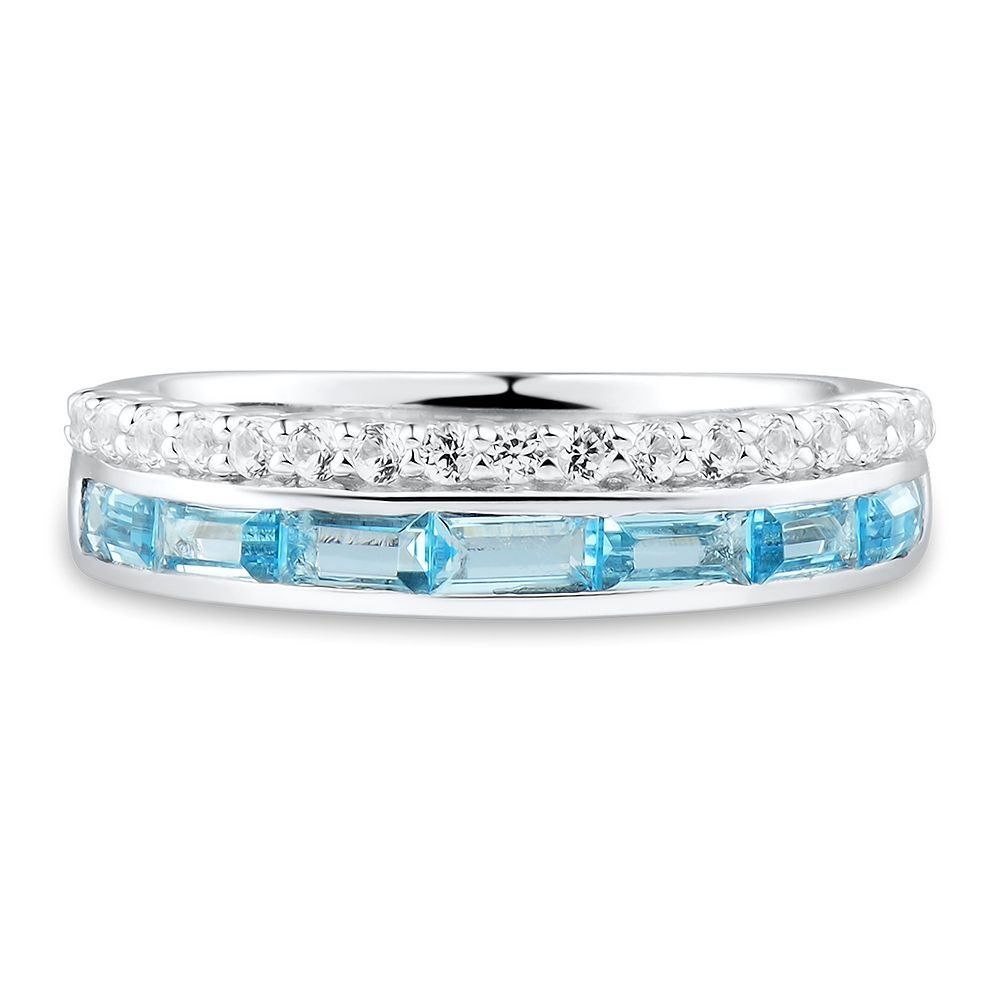 Blue Topaz & Lab-Created White Sapphire Stack Ring Sterling Silver