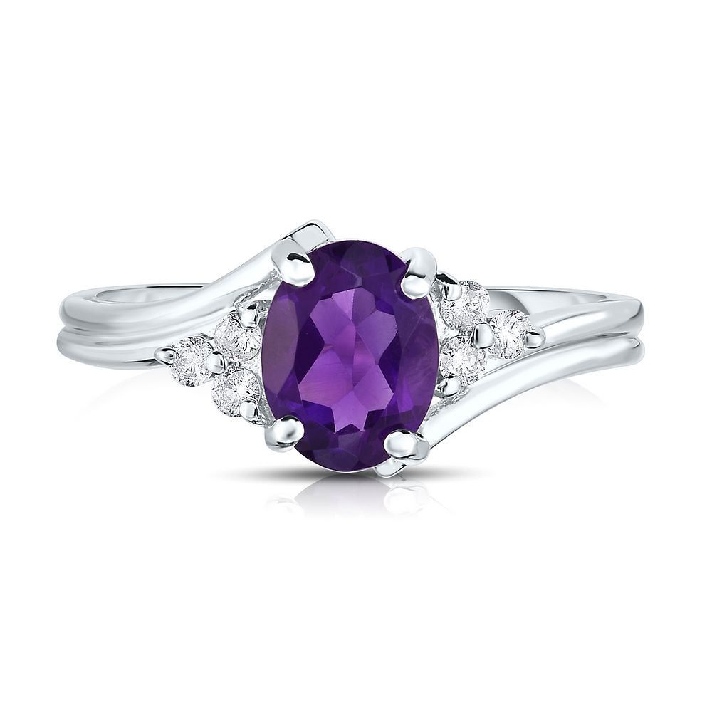 Oval Amethyst & Diamond Ring 10K White Gold (1/8 ct. tw.)