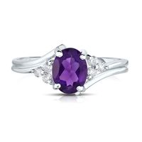 Oval Amethyst & Diamond Ring 10K White Gold (1/8 ct. tw.)