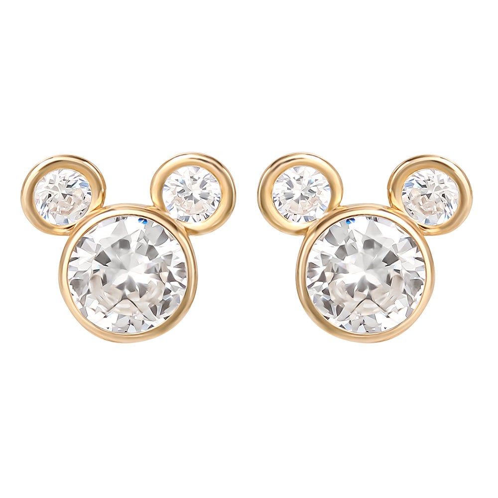 Mickey Mouse Cubic Zirconia Diamond Stud Earrings in 14K Yellow Gold