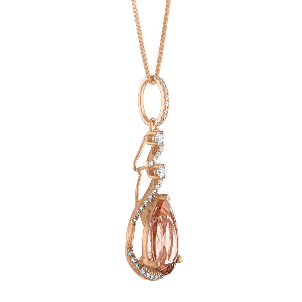 Morganite & 1/4 ct. tw. Diamond Pendant in 14K Rose Gold