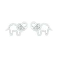 Diamond Elephant Earrings in Sterling Silver