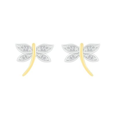Diamond Dragonfly Earrings in Sterling Silver & 10K Yellow Gold