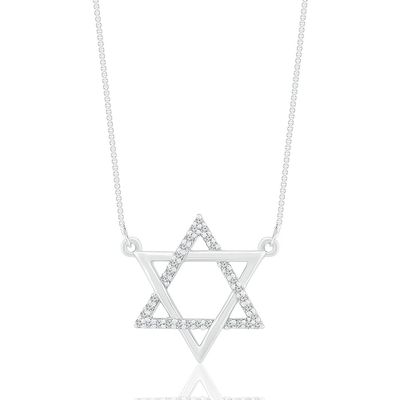 Diamond Star Of David Necklace in Sterling Silver