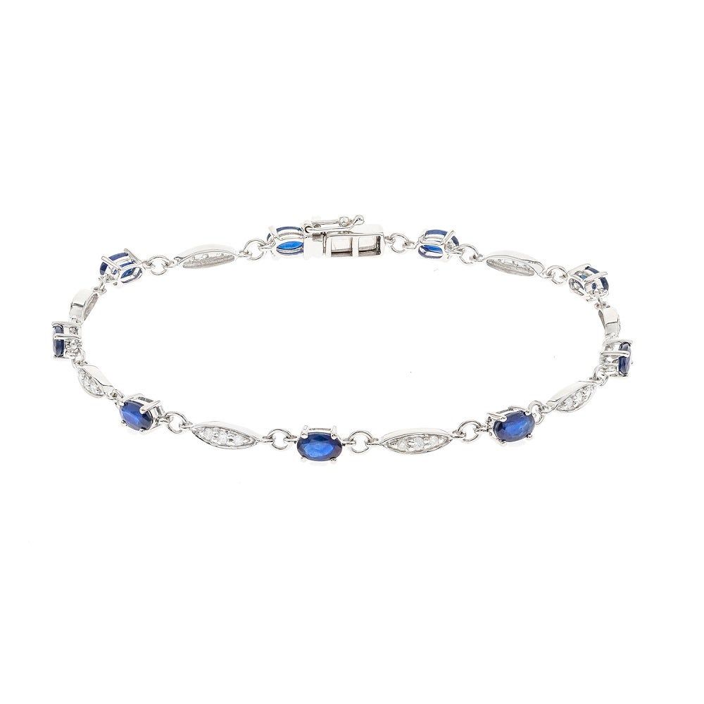 Oval Blue Sapphire and Diamond Bracelet in 10K White Gold (1/3 ct. tw.)