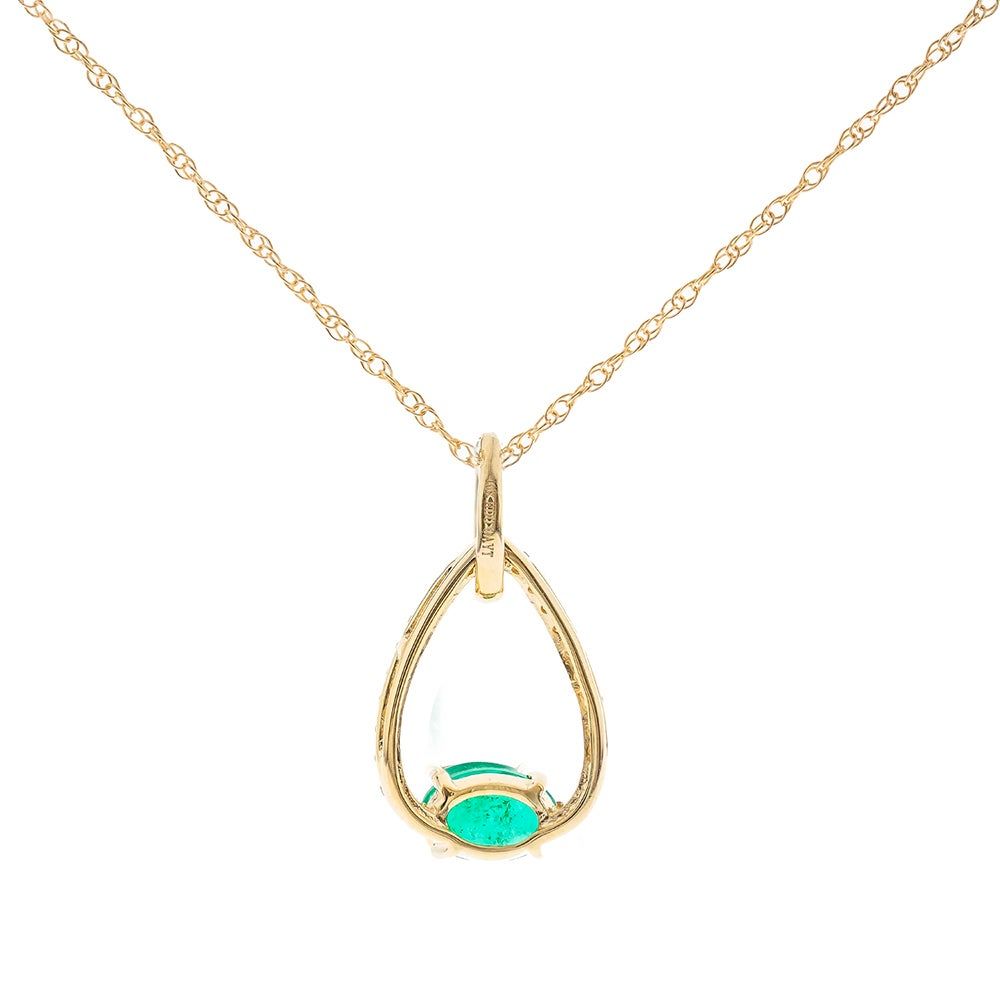 Teardrop Diamond Pendant with Oval Emerald
