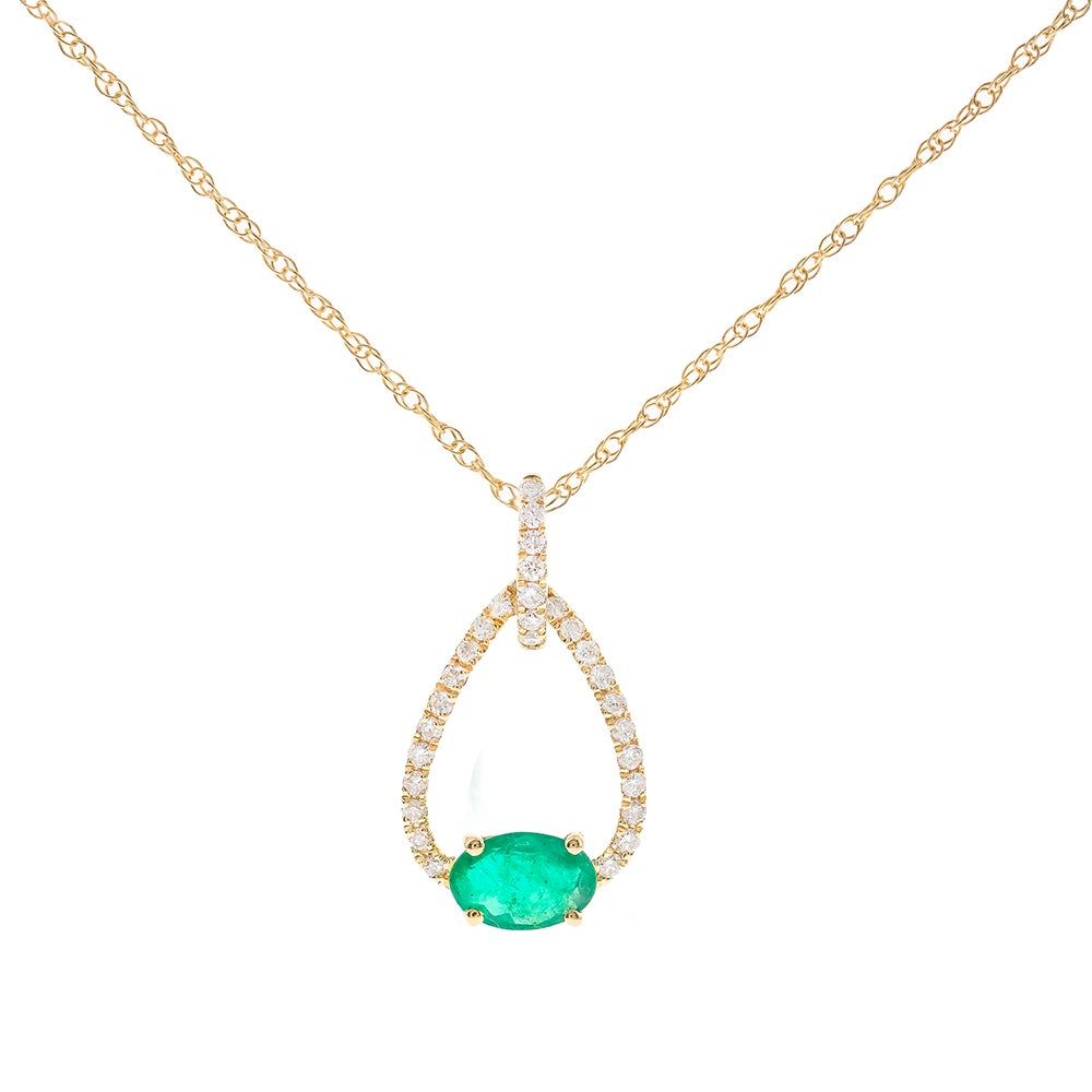 Teardrop Diamond Pendant with Oval Emerald