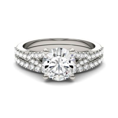 Round Moissanite Ring Set with Split-Shank Band 14K White Gold (2 1/8 ct. tw.)