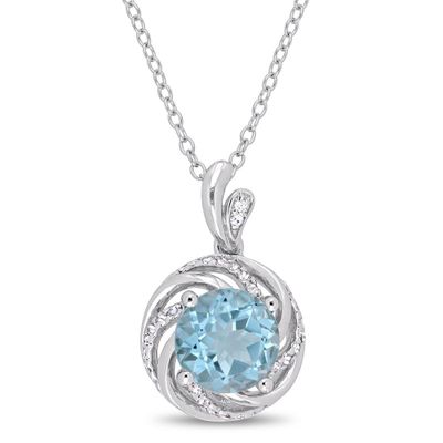 Blue & White Topaz & Diamond Necklace in Sterling Silver