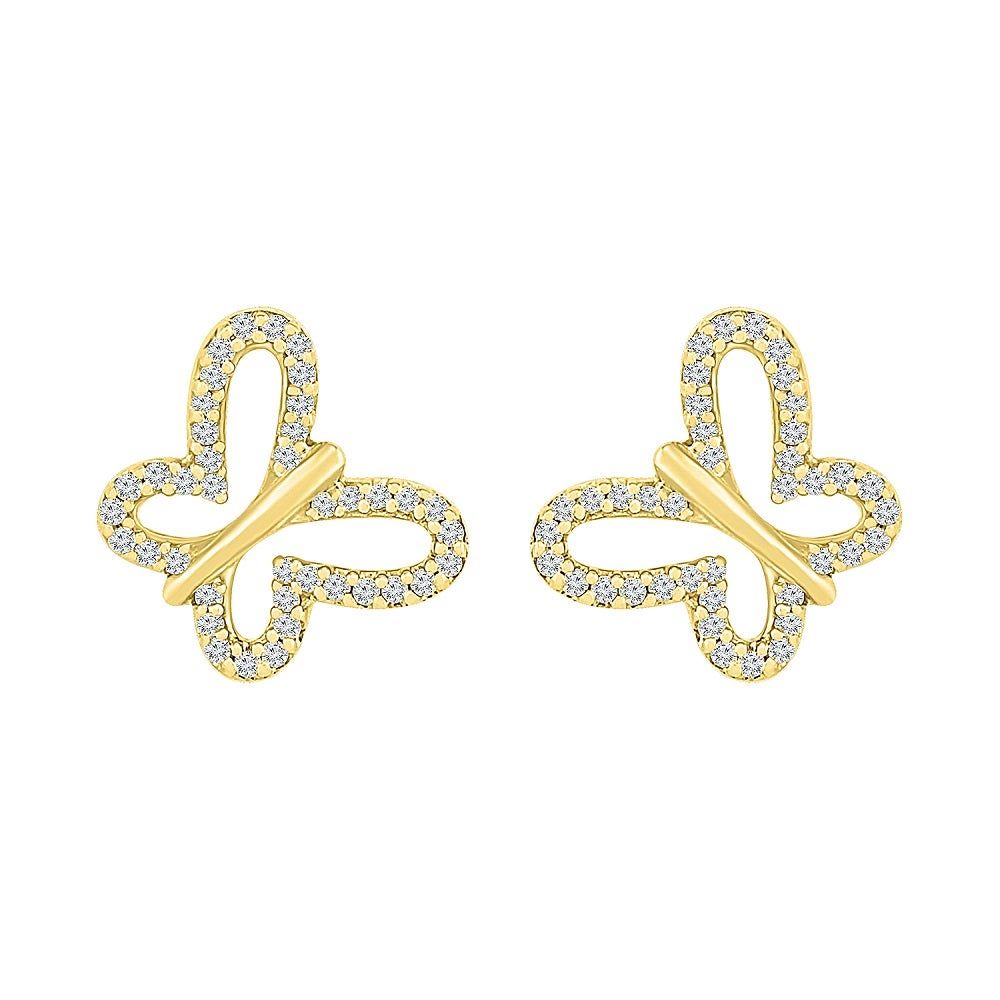 Pave Diamond Butterfly Earrings in 10K Yellow Gold (1/7 ct. tw.)
