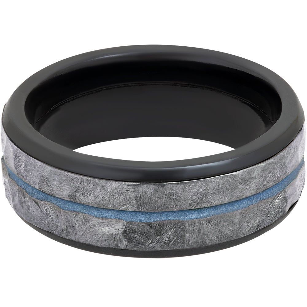 Menâs Wedding Band with Blue Cerakote Tantalum & Black Zirconium, 8mm