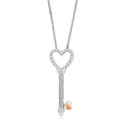 1/10 ct. tw. Diamond Key Pendant in Sterling Silver & 14K Rose Gold