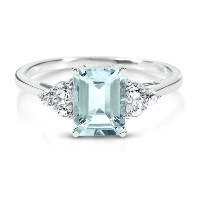 Aquamarine & Lab-Created White Sapphire Ring 10K Gold